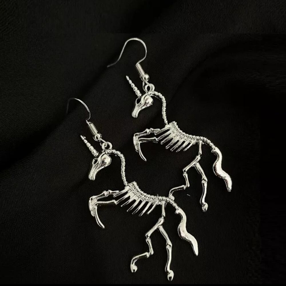 Zombie unicorn skeleton earrings - Picture 2 of 4